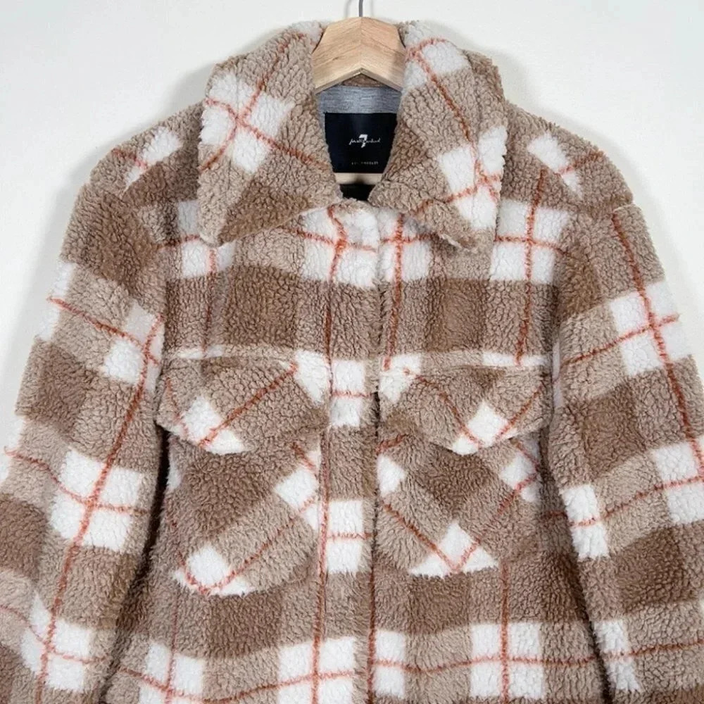 7 For All Mankind Brown Teddy Crop Jacket - Picture 4 of 15